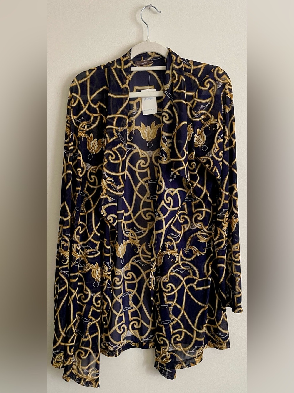 ⛓️ NWT J. McLaughlin Navy Cardigan with Gold Chain Print ⛓️